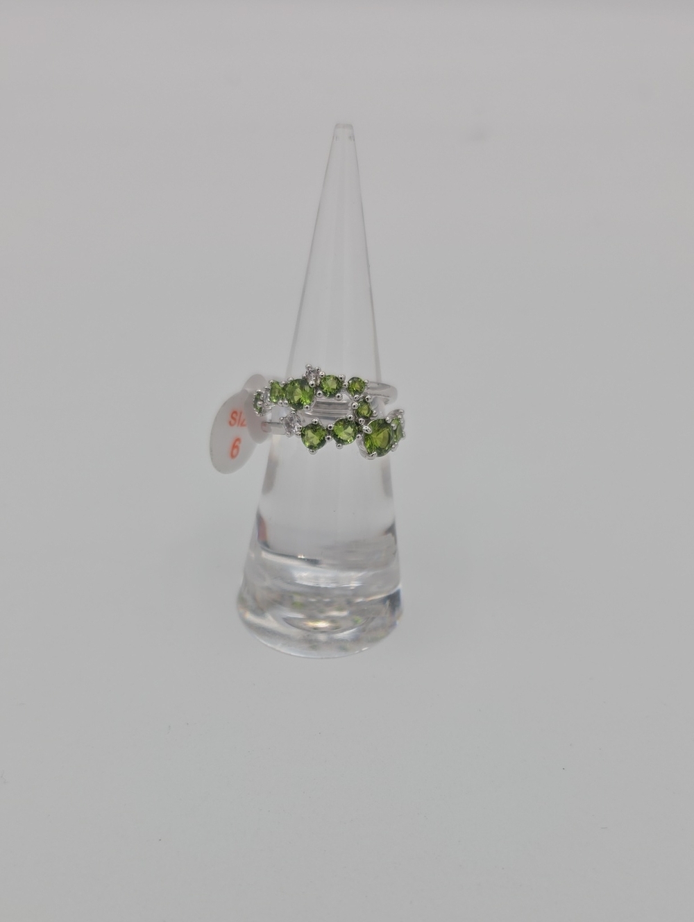 Rhodium Green Peridot Cluster Ring
